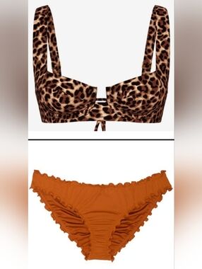 32B/S VS Swim Full Coverage Bikini Top Ruffle Cheeky Bikini Set Leopard